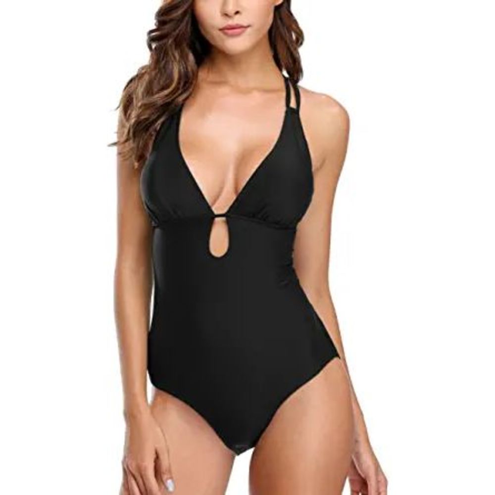 SOCIALA Plunge One Piece Swimsuit for Women Strappy Lace up  Ladies Bathing Suit